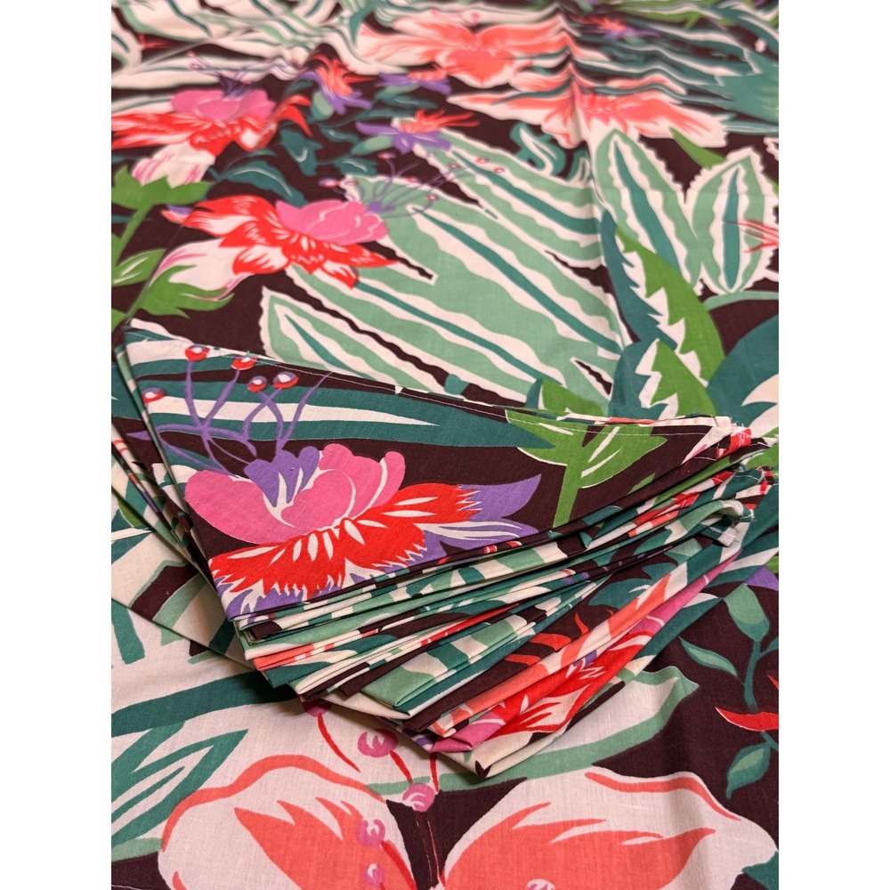 Vintage Tropical Floral Tablecloth 19‎ Napkins Set Palm Hibiscus Tiki Luau MCM
